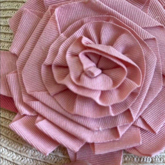 New York & Company Womens Straw Fedora Hat with Pink Band & Flower - Picture 8 of 9